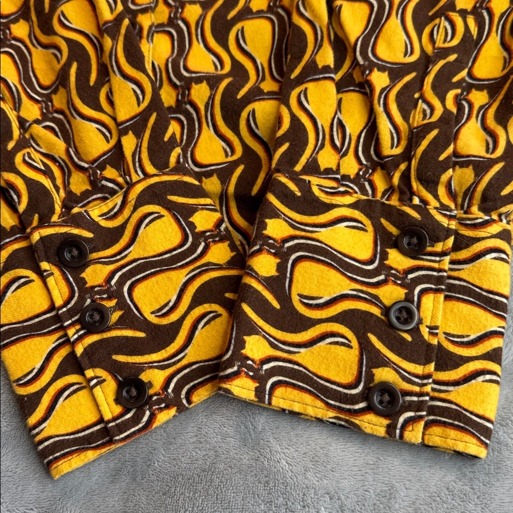 Rare Lucy & Yak Austen Button-Up Shirt Top Feline Fine Yellow Size UK18 US14 - Picture 3 of 10